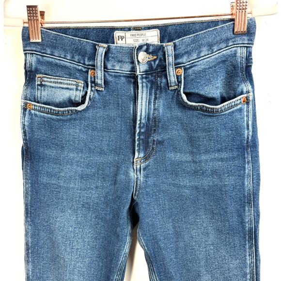 Free People Medium Wash Mid Rise Soft Stretch Classic Preppy Skinny Jeans 24 - Picture 3 of 11